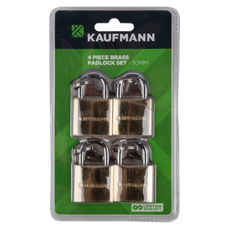 Kaufmann Padlock Brass Set 4 Pc 30 Mm