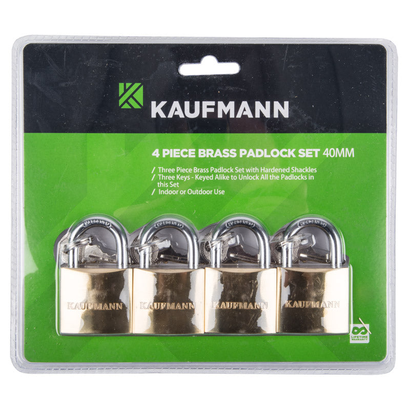 Kaufmann Padlock Brass Set 4 Pc 40 Mm