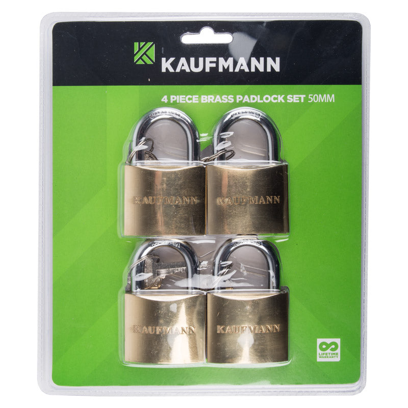 Kaufmann Padlock Brass Set 4 Pc 50 Mm