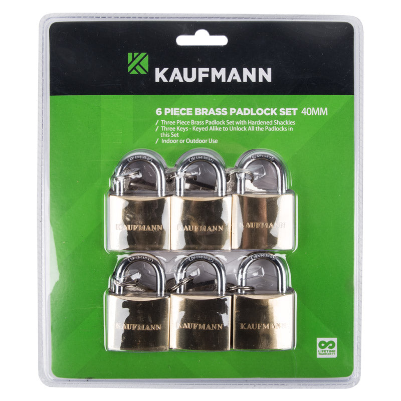 Kaufmann Padlock Brass Set 6 Pc 40 Mm