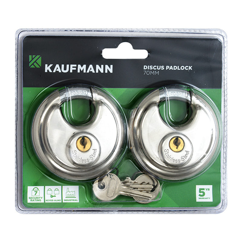 Kaufmann Padlock Discus 70 Mm S/Steel (2 Pack)