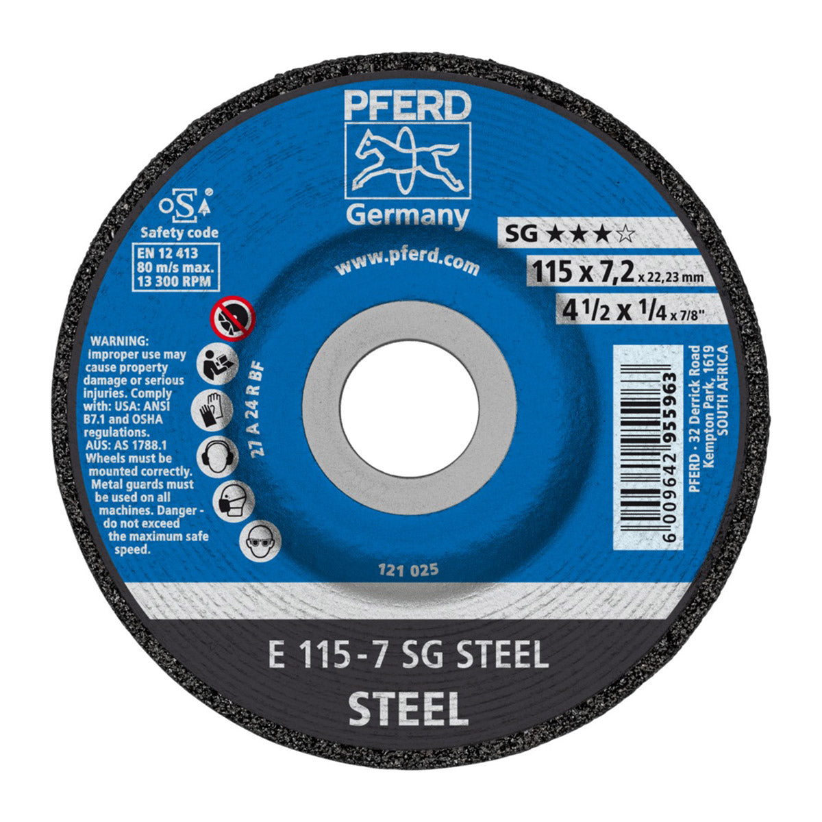 Pferd Grinding Whl Steel Dome 115 Mm X7.2 Mm Sg