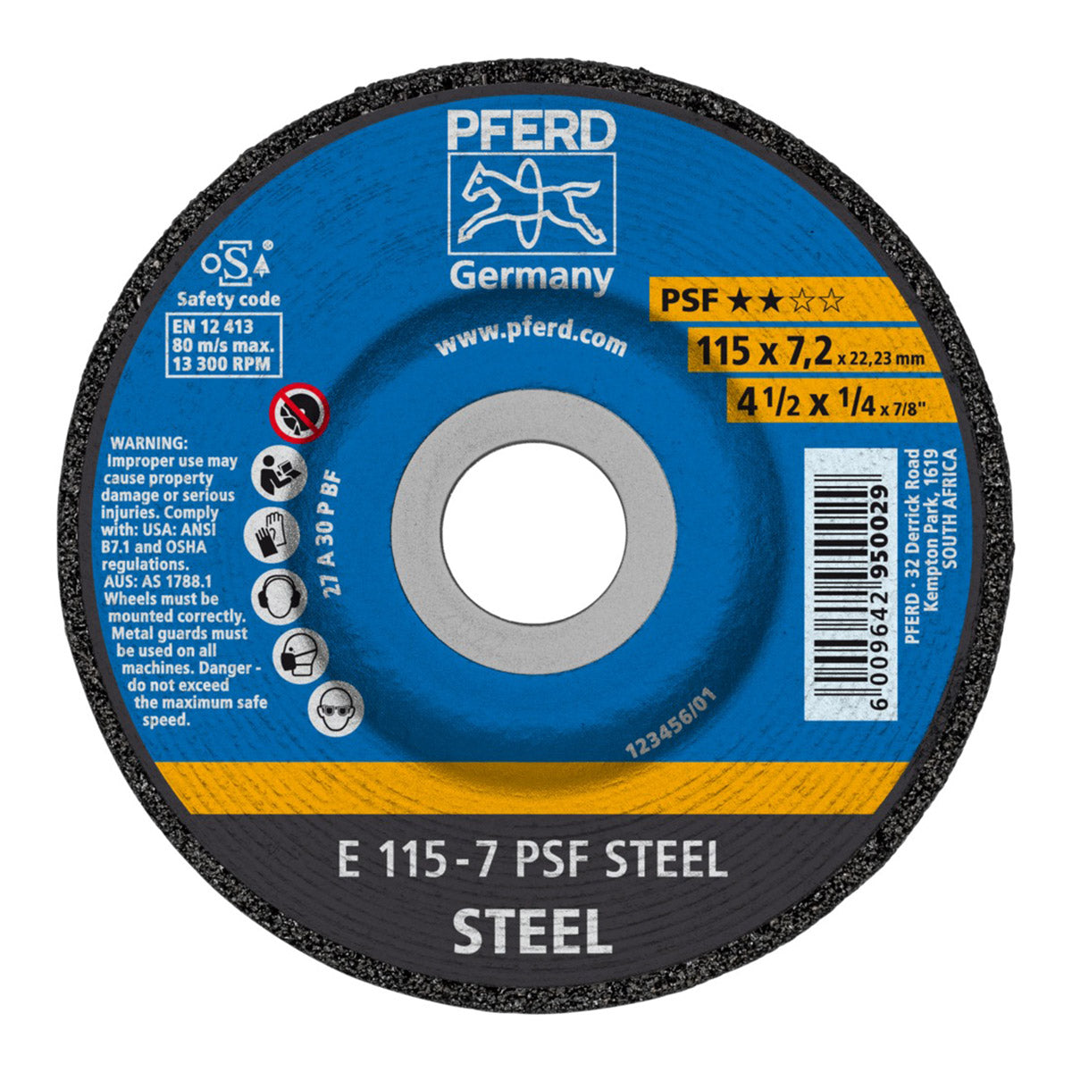 Pferd Grinding Whl Steel Dome 115 Mm X7.2 Mm Psf