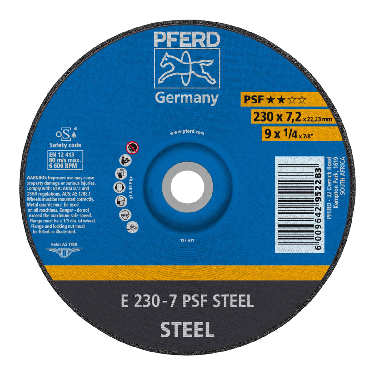 Pferd Grinding Whl Steel Dome 230 Mm X7.2 Mm Psf