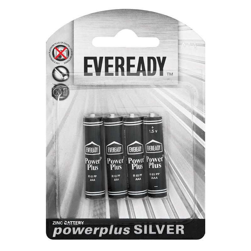 Eveready Battery Powerplus Silver Zinc Aaa 4 Pc