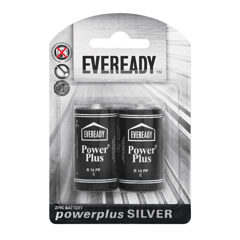 Eveready Battery Powerplus Silver Zinc C 2 Pack