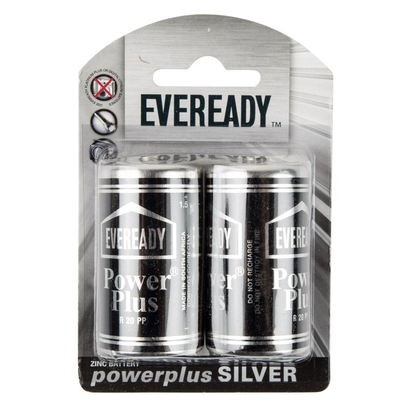 Eveready Battery Powerplus Silver Zinc D 2 Pack