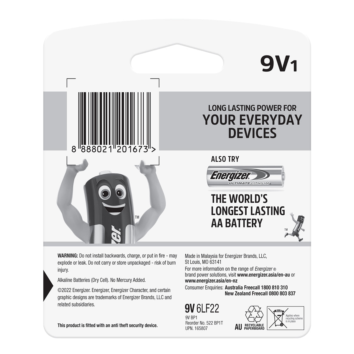 Energizer Battery Max 9 V 1 Pack