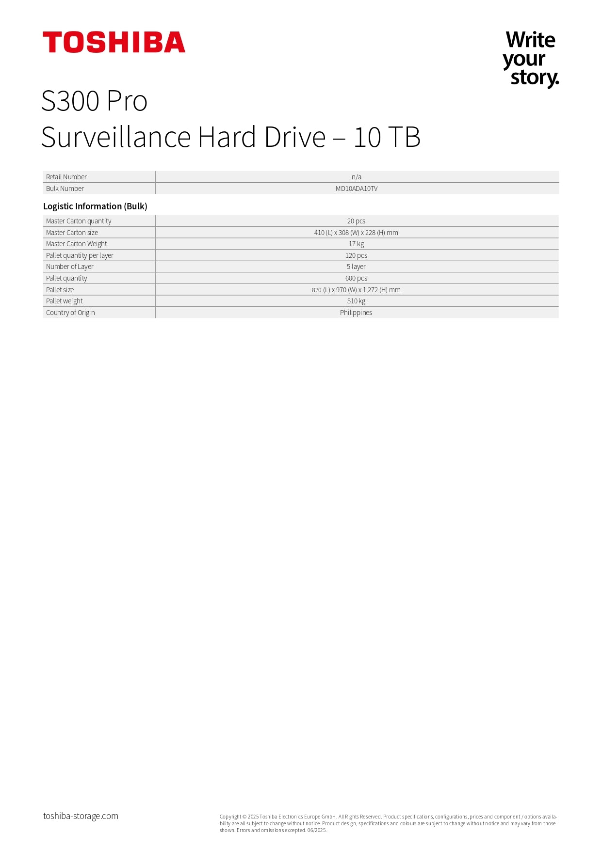 Toshiba Hard drive Surveillance 4TB SATA