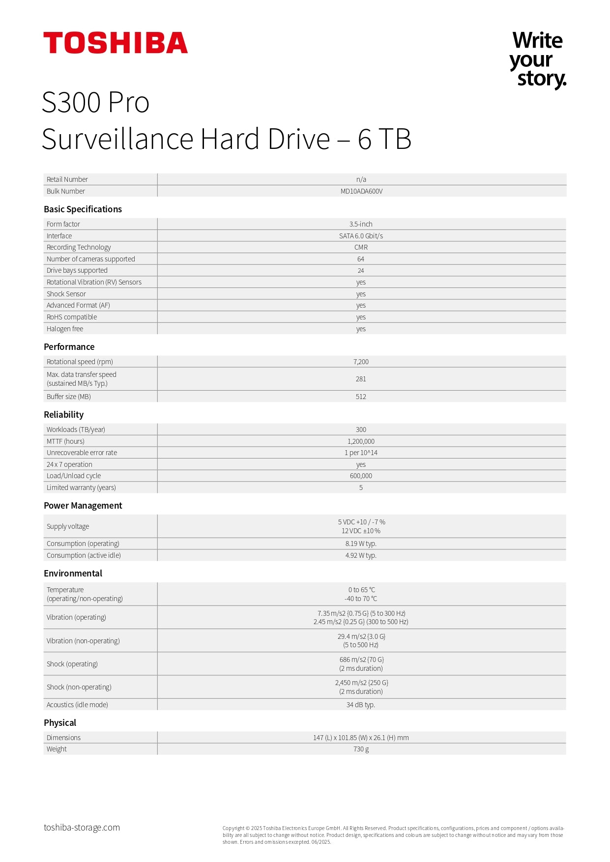Toshiba Hard drive Surveillance 4TB SATA