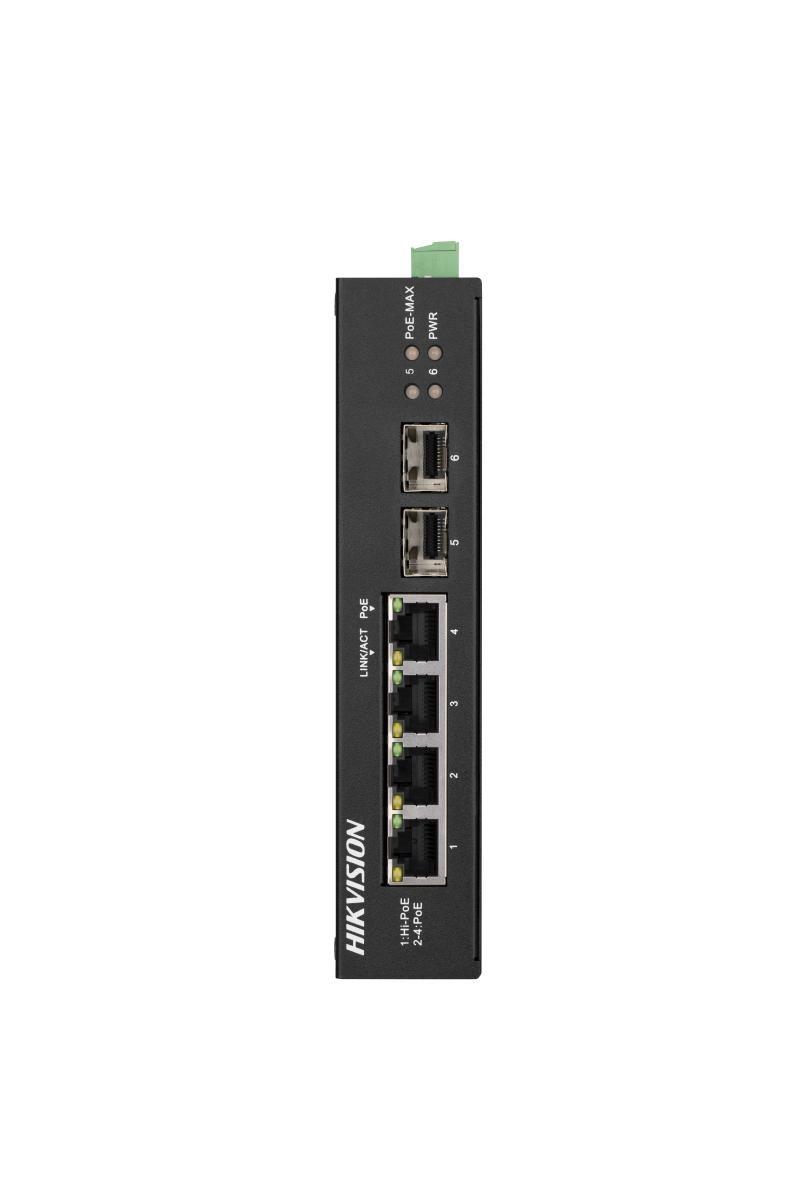 Hikvision - Industrial 4 port gigabit POE switch 60w POE budget 2 SFP ports - Livestainable.co.za