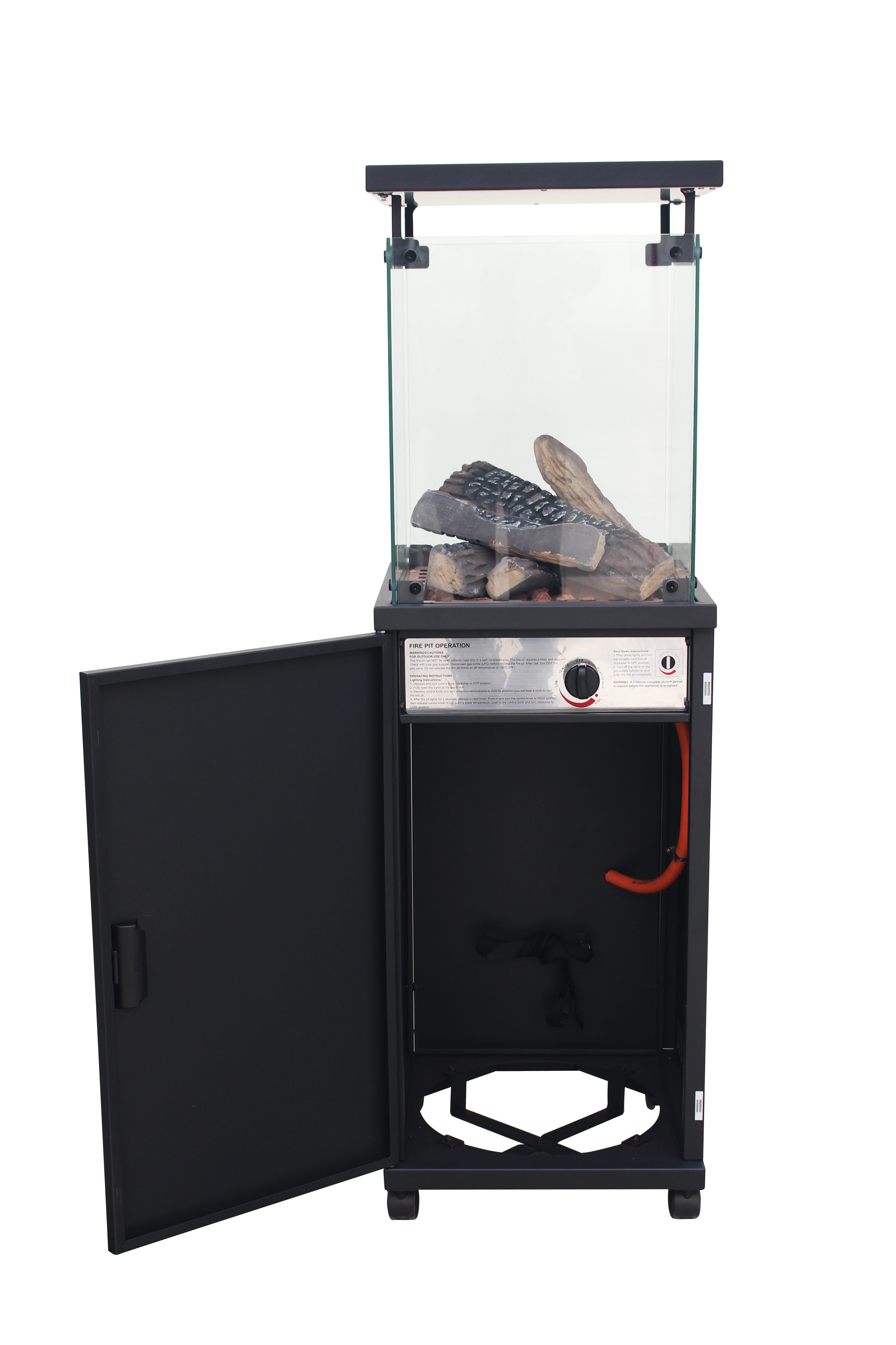 Short Stand Gas Patio Heater Ceramic Log Style