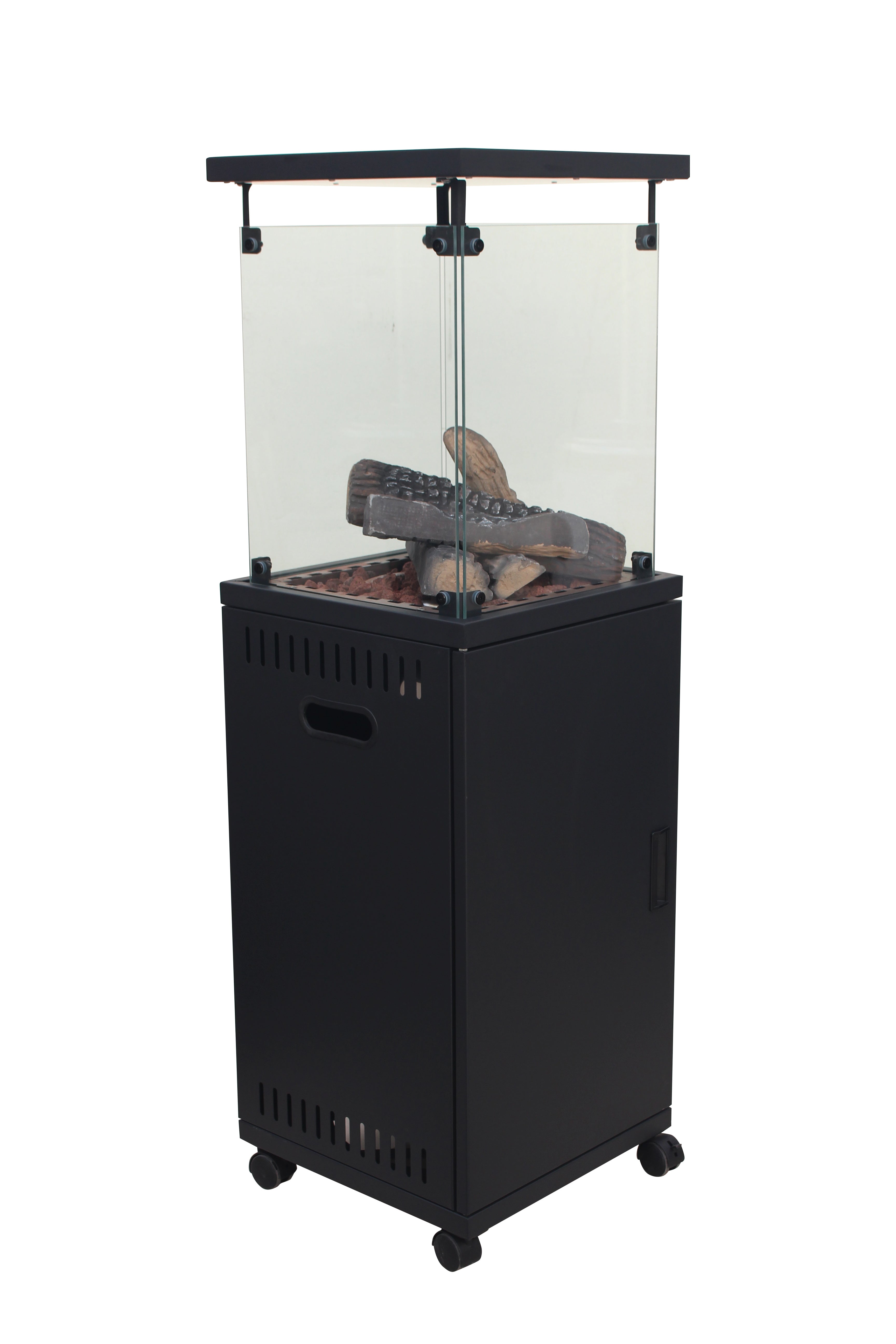 Short Stand Gas Patio Heater Ceramic Log Style