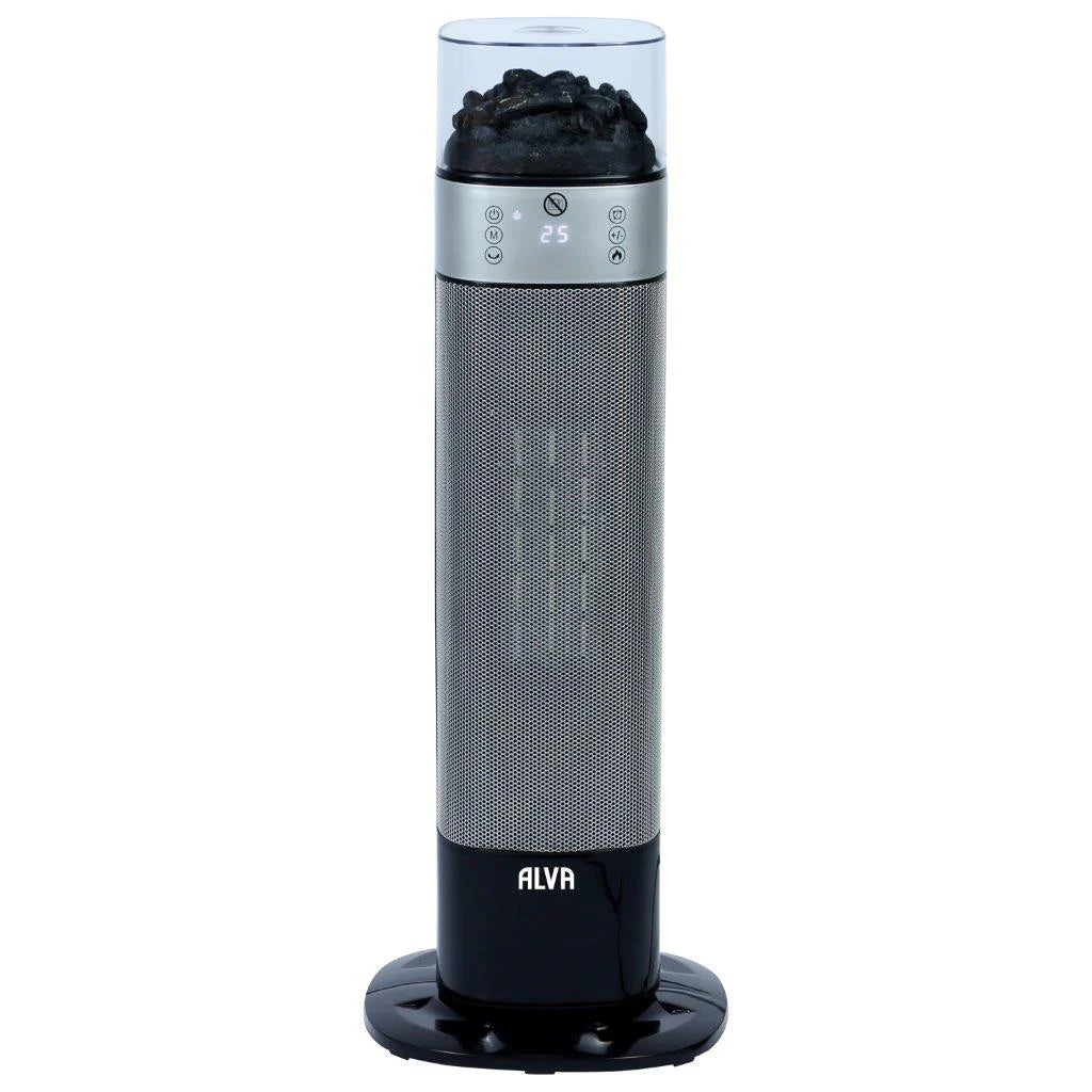Electric Tower Fan Heater | Flame Effect Design | Remote Control