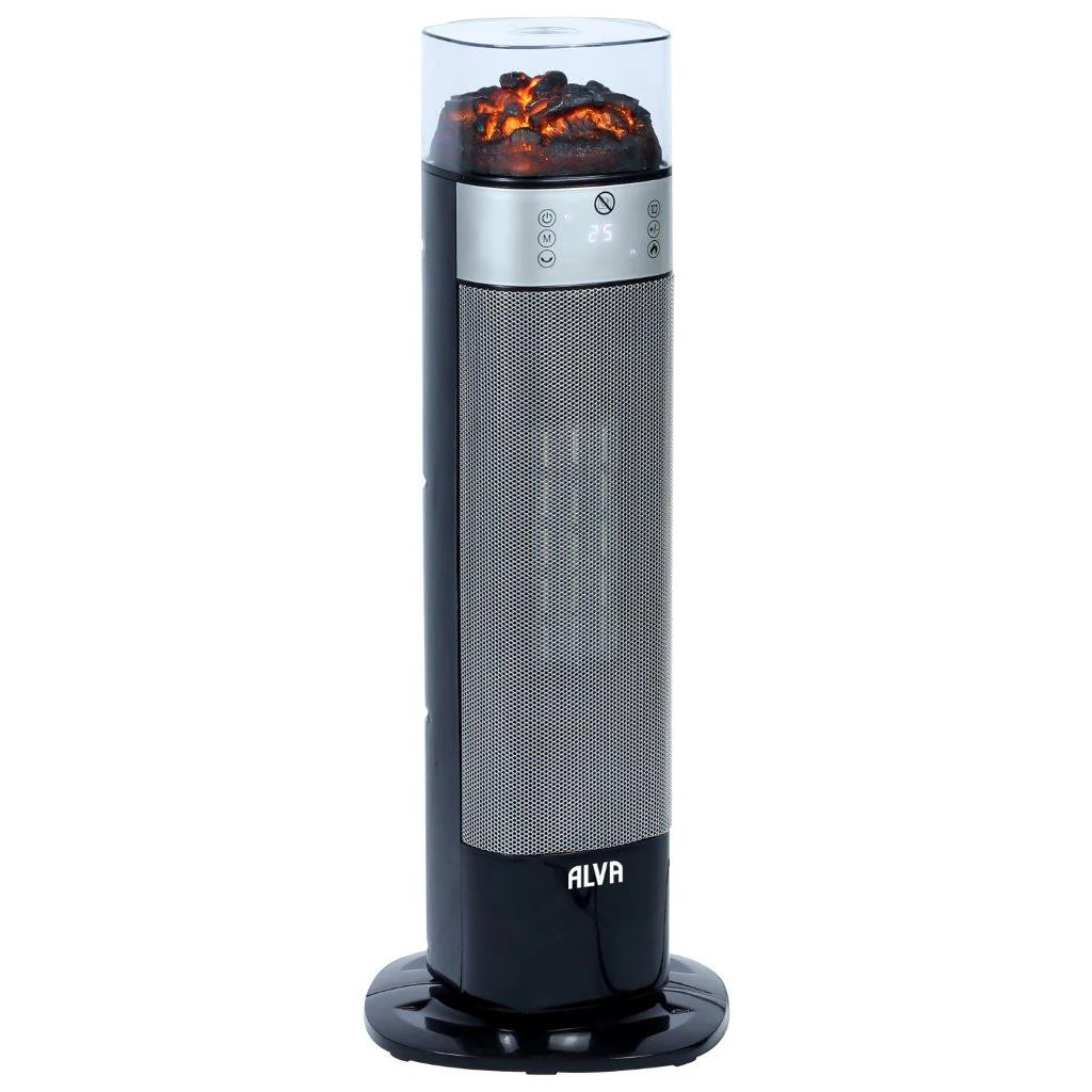 Electric Tower Fan Heater | Flame Effect Design | Remote Control