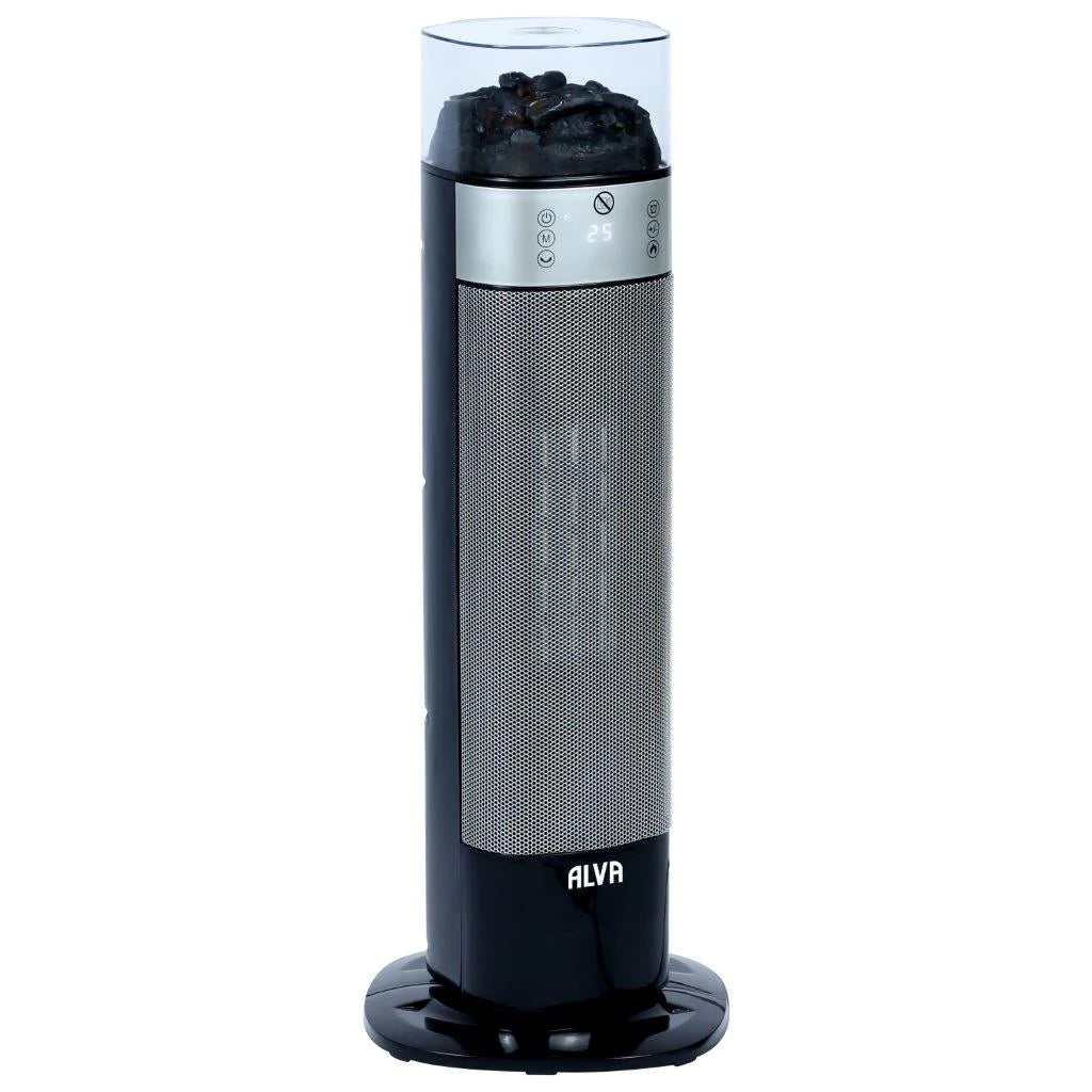 Electric Tower Fan Heater | Flame Effect Design | Remote Control