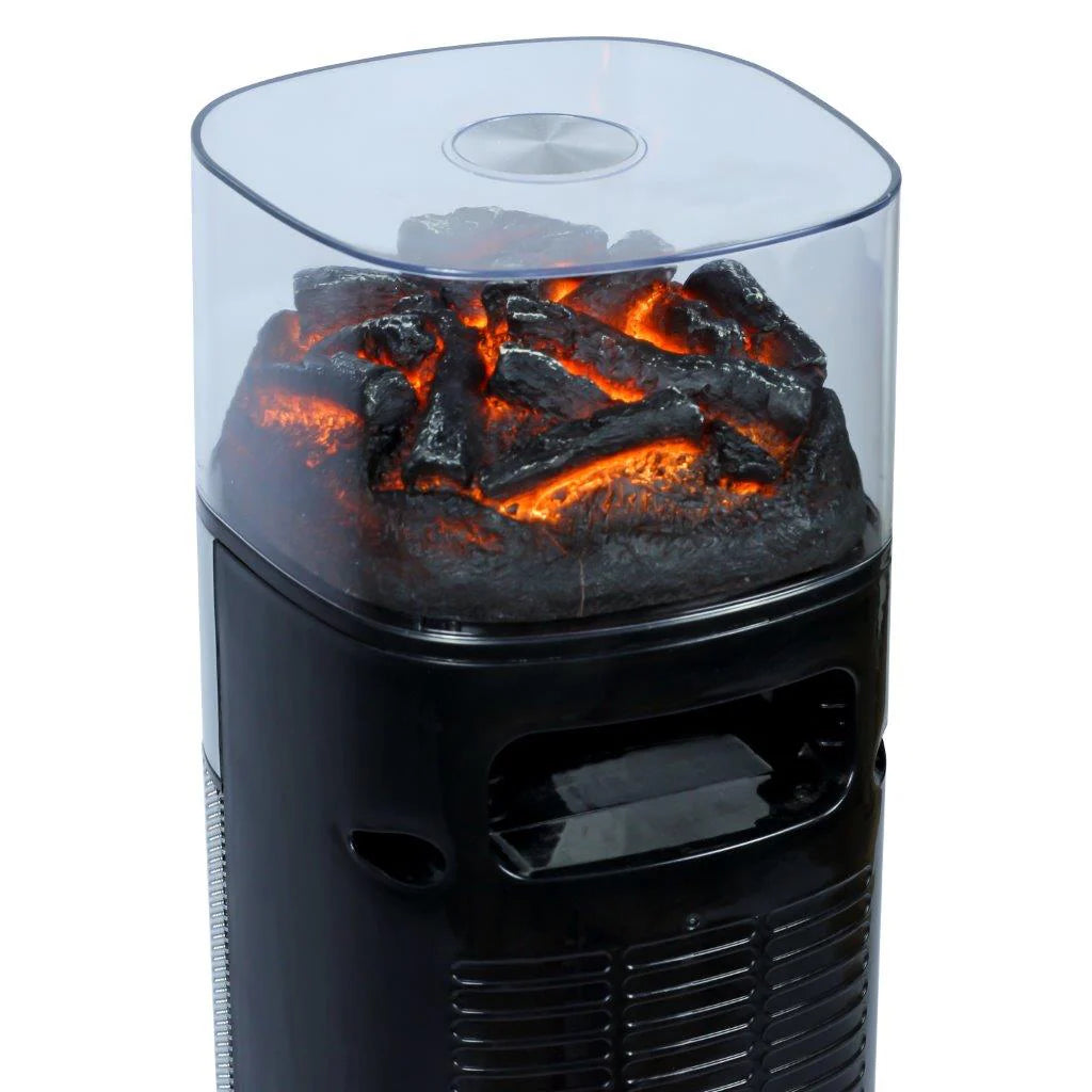 Electric Tower Fan Heater | Flame Effect Design | Remote Control