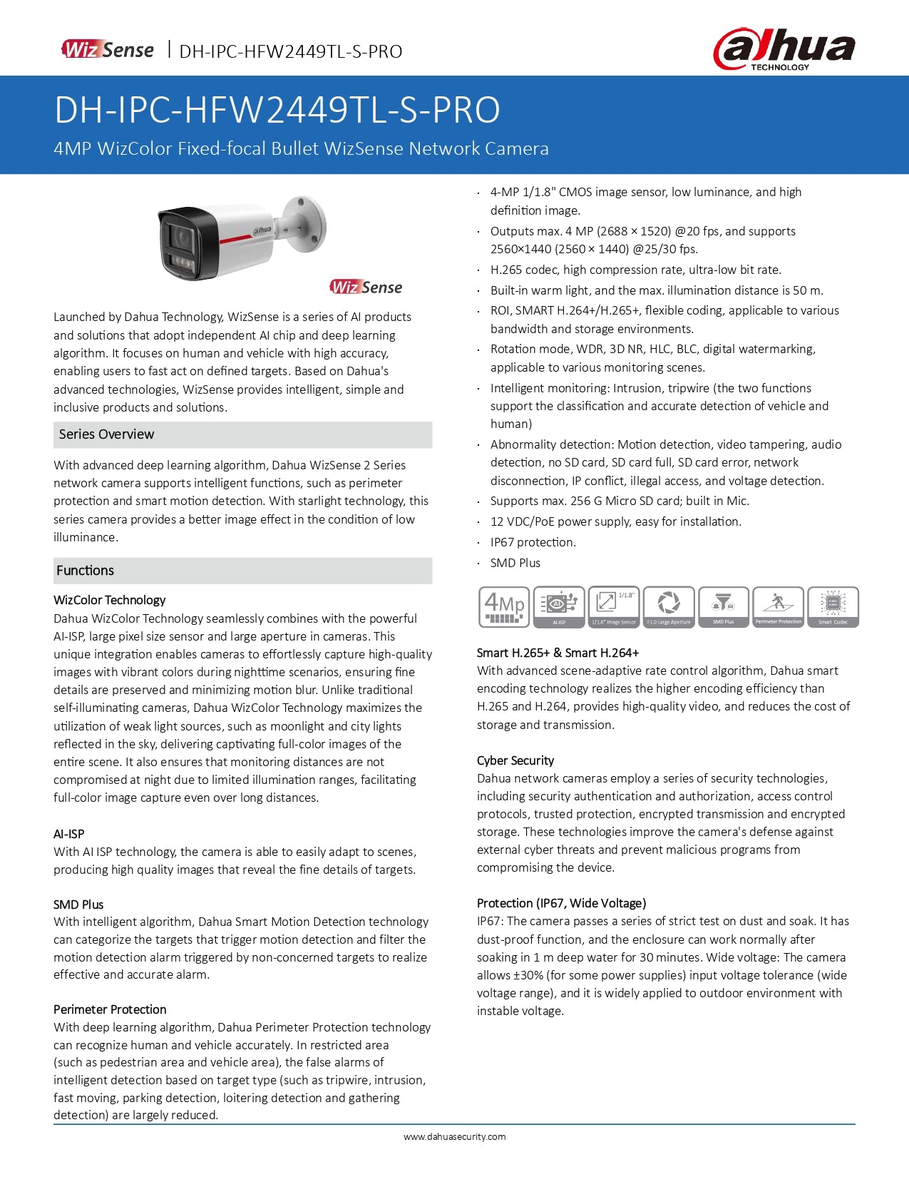 Dahua Cylindrical 4MP 20M IR 2.8MM POE