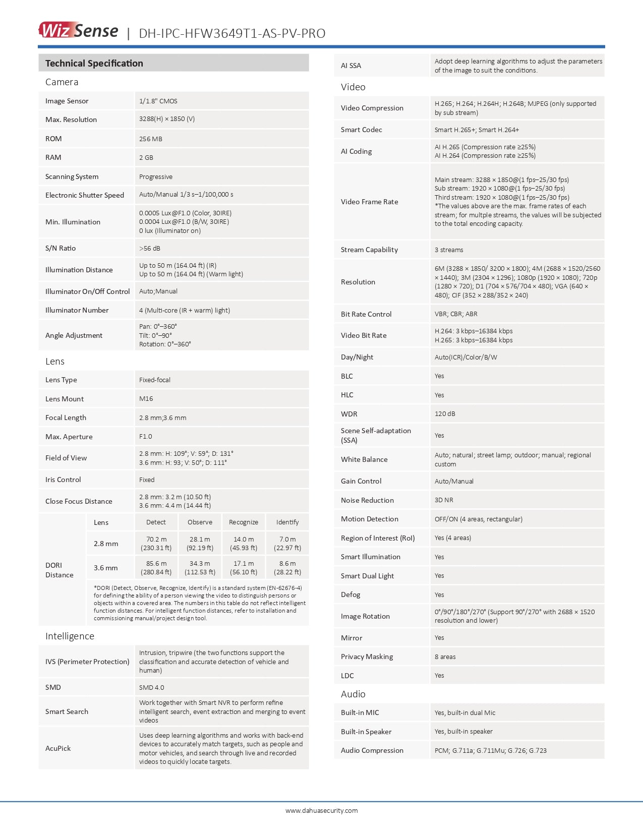 Dahua TOIC Cylindrical 6MP 50M IR 2.8MM W/Audio W/Sense