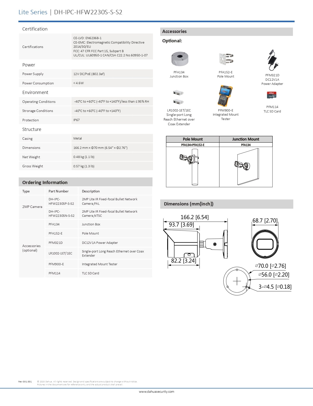 Dahua Cylindrical 2MP 2.8MM Lens 30M IR POE