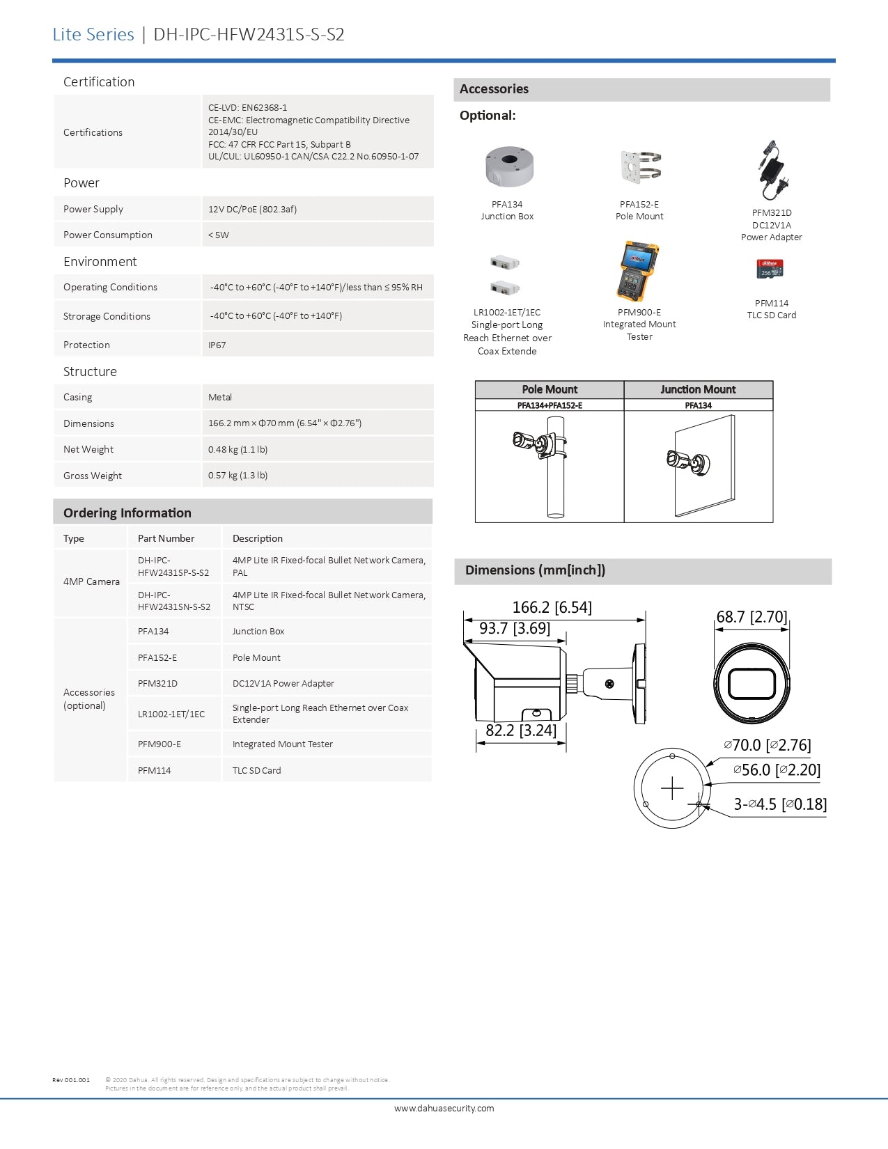 Dahua Cylindrical 4MP 2.8MM Lens 30M IR POE