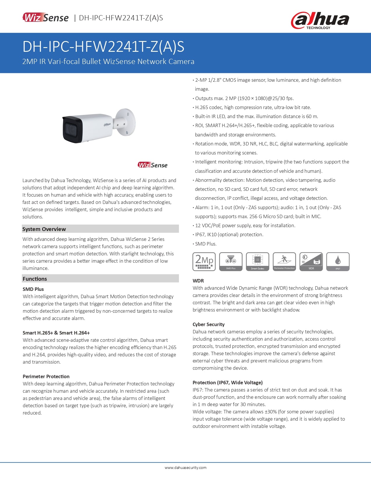 Dahua Cylindrical  2MP 2.7-13.5MM MOTO LENS 60M IR POE SD SLOT