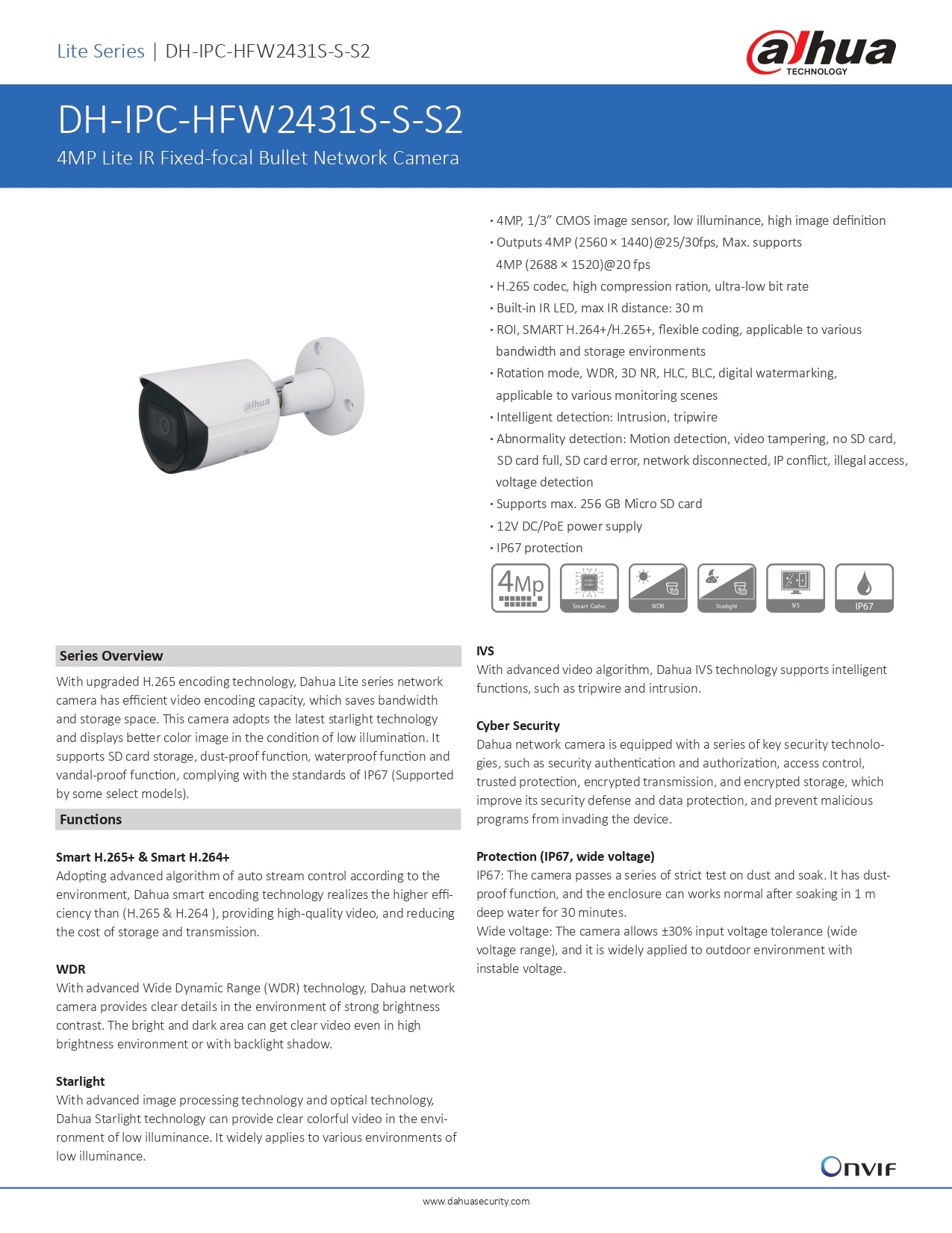 Dahua Cylindrical 4MP 3.6MM Lens 30M IR POE