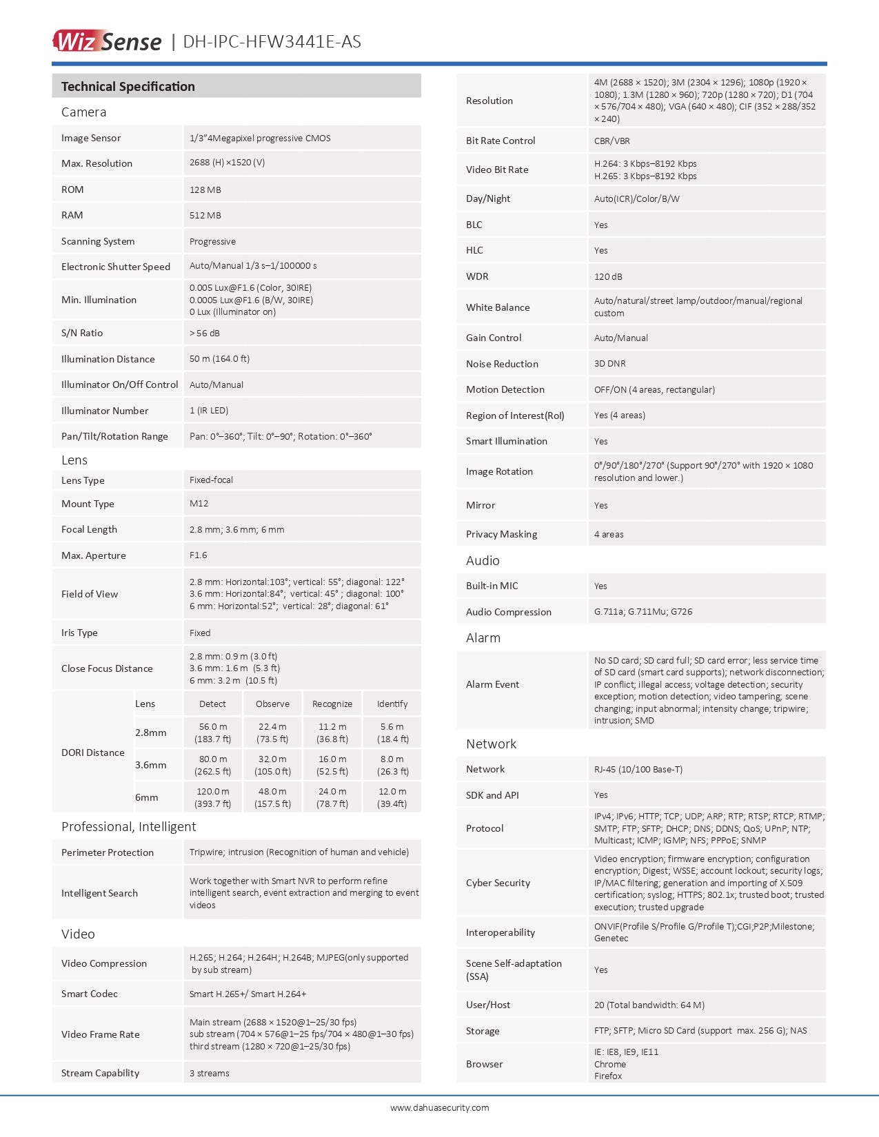 Dahua Cylindrical  4MP 3.6MM LENS 30M IR POE SD SLOT VCA W/Audio