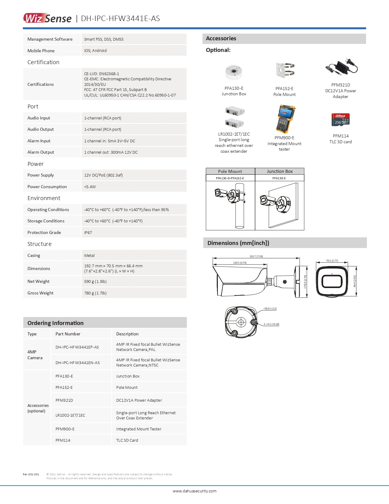 Dahua Cylindrical  4MP 3.6MM LENS 30M IR POE SD SLOT VCA W/Audio