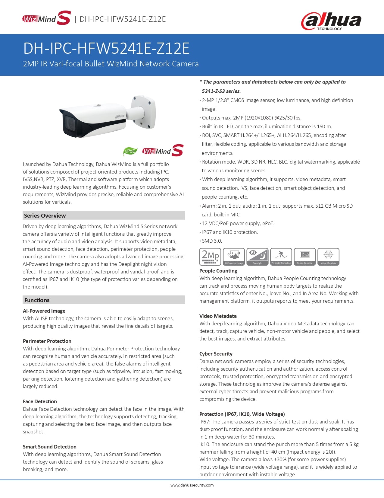 Dahua Cylindrical 2MP 5-60MM Moto Lens 150M IR POE SD Slot VCA W/Audio