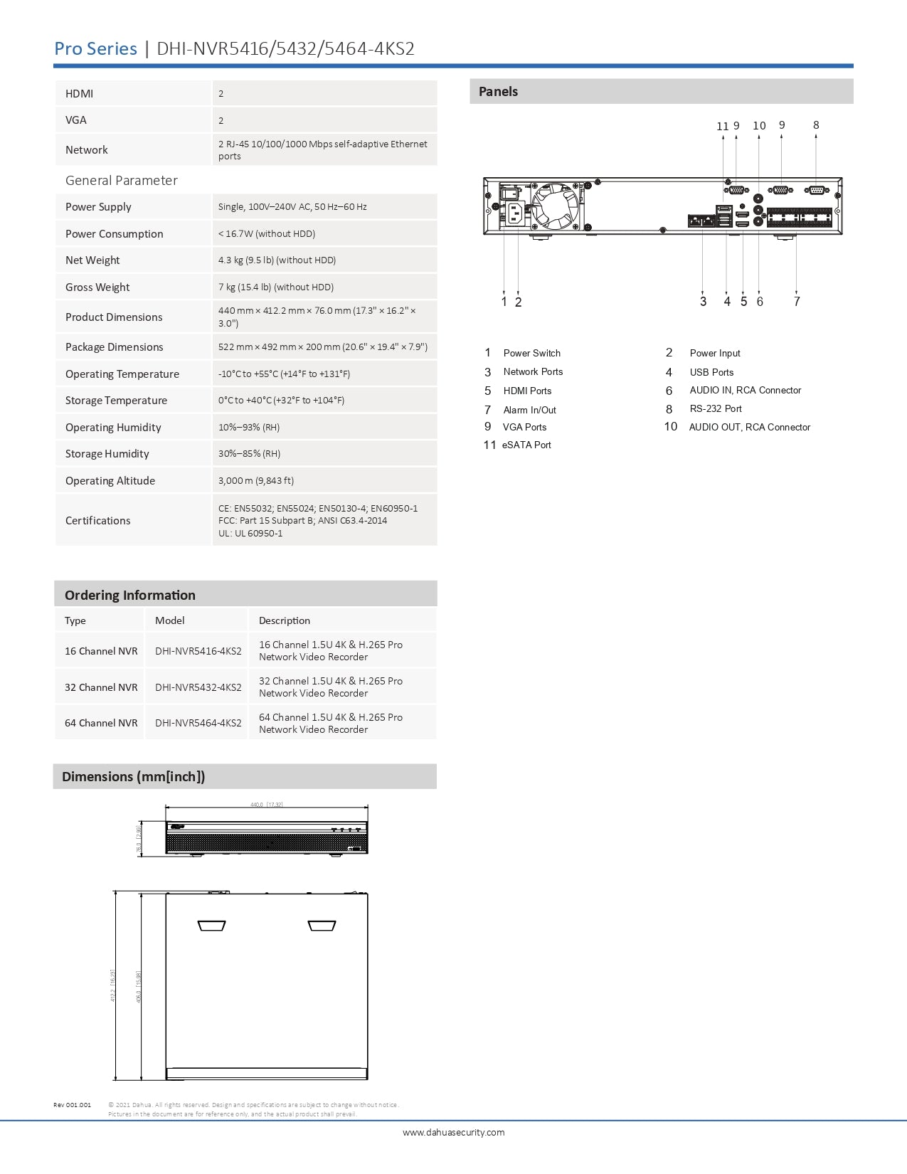 Dahua 64CH NVR 384MBPS 4 SATA Slots 64CH Excl HDD Wizsense