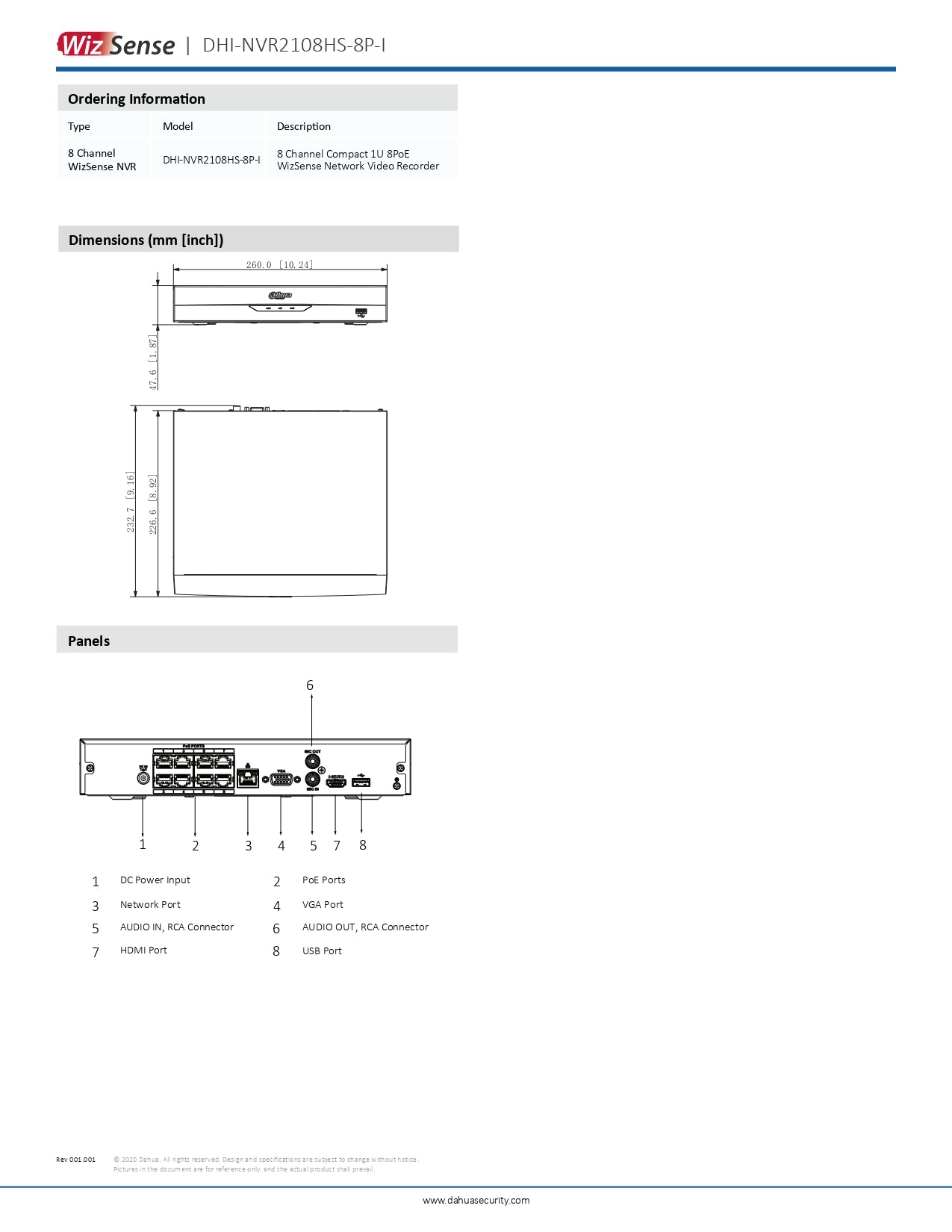 Dahua 8CH AI NVR 72MBPS 1SATA No POE Slot Excl HDD Wizsense