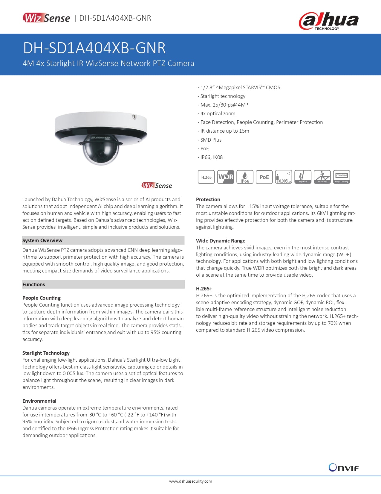 Dahua Mini PTZ 4MP 4X OPT ZOOM 15M IR + SD SLOT POE+ / 12V DC (EXCL PSU) VCA
