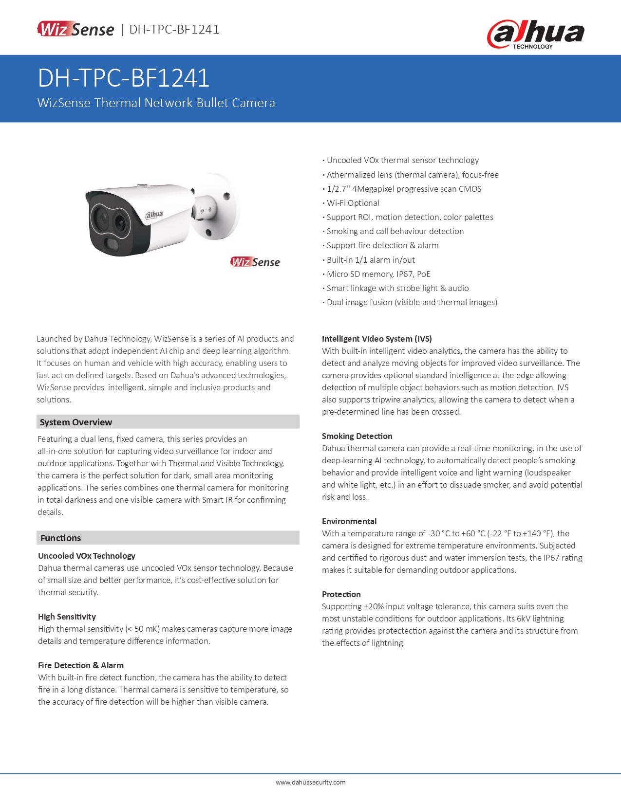 Dahua Thermal Camera With Fire Detection - (7MM)