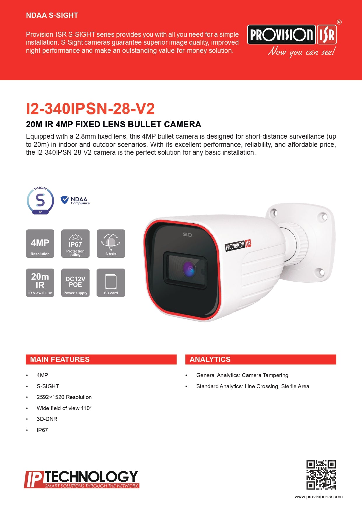 Provision Bullet S SIGHT 2.8MM 4MP 20M IR 1 LED