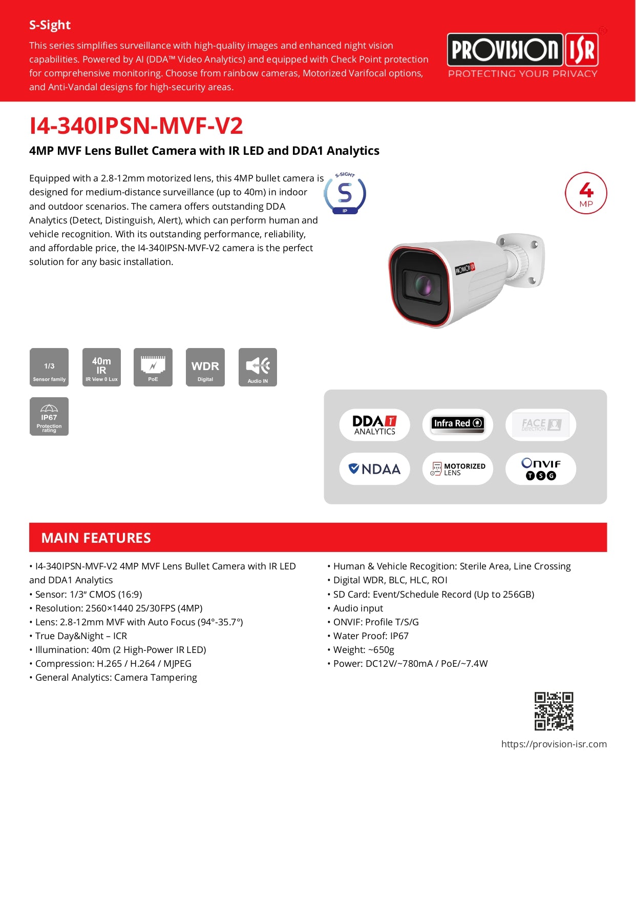 Provision Bullet Rainbow Series 3.6MM 2MP 25M IR 24/7 Full Colour Built in Mic