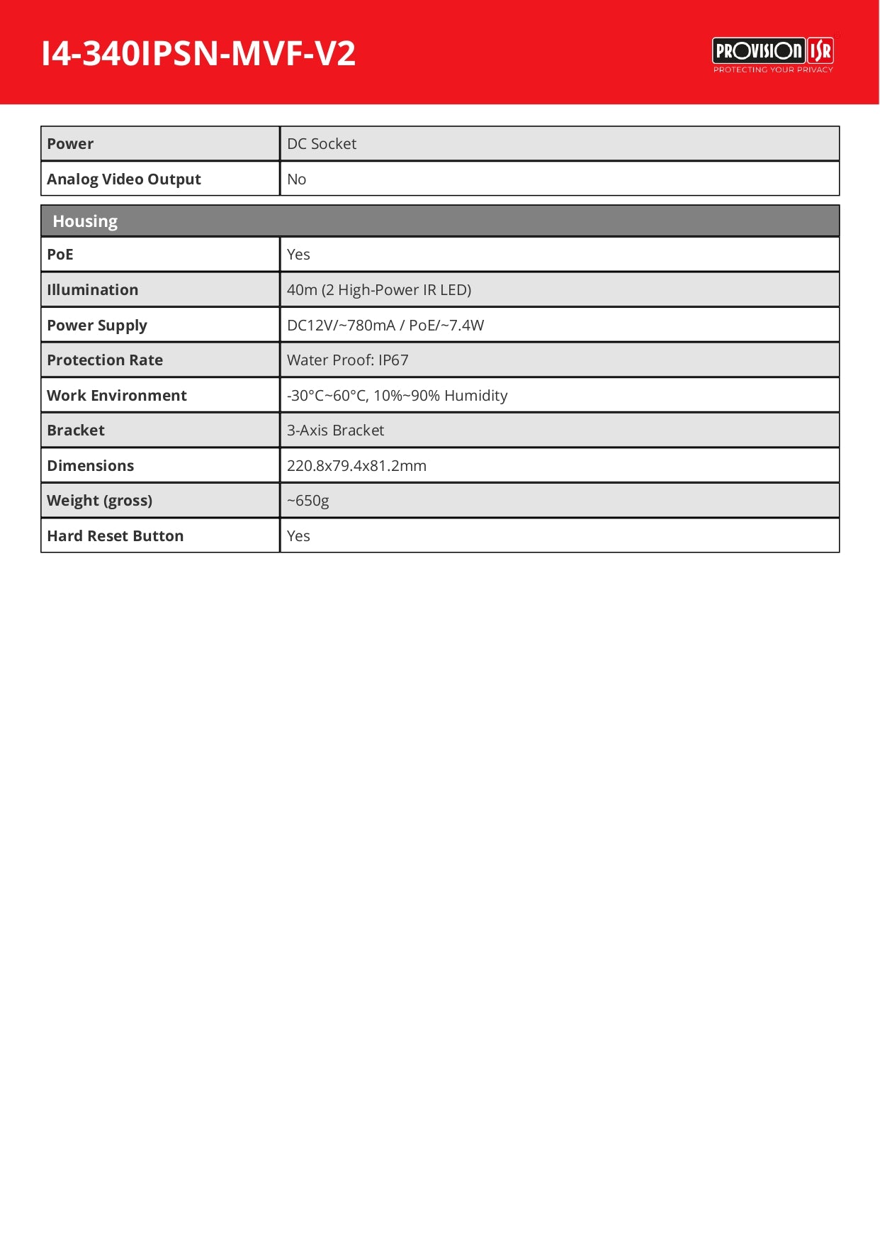 Provision Bullet Rainbow Series 3.6MM 2MP 25M IR 24/7 Full Colour Built in Mic