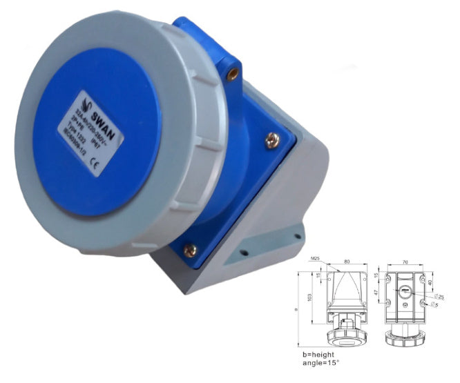 59mm Industrial Socket 32 A 2 P+E 3 P Ip67 220 V 250 V Ips Ce 1232