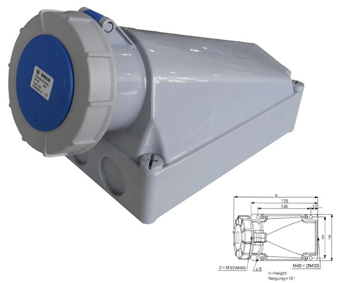 84mm Industrial Socket 63 A 3 P+E 3 P Ip67 380 V Ips Ce 1342