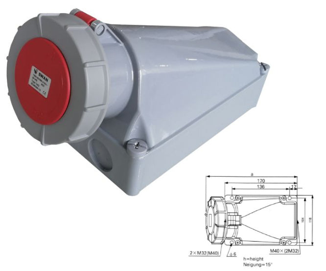 84mm Industrial Socket Wall 125 A 3 P+N+E 380 V Ip67 Ips Ce 1452