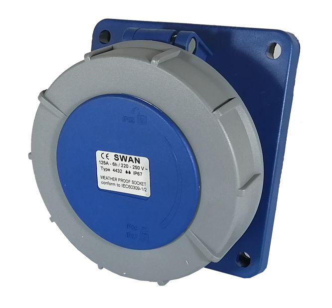 Industrial Socket Panel Mount Sloping 32 A 2 P+E 220 V Ip67 Ips Ce 4232