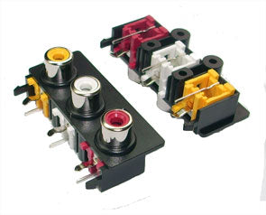 Rca Socket 3 W Pcb Plate Mono R/A K27664 Yel+Wt+Rd