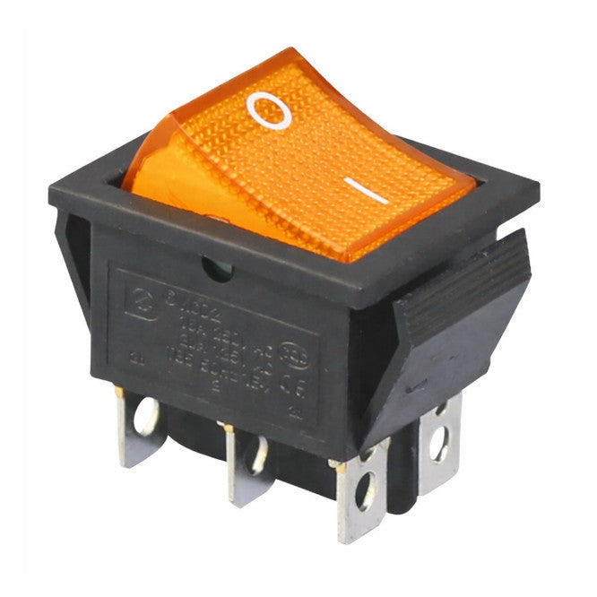 Illuminated Rocker Switch Dpdt 6 P 250 V 15 A 32x25 Yellow Kcd2 2 202 N Yl