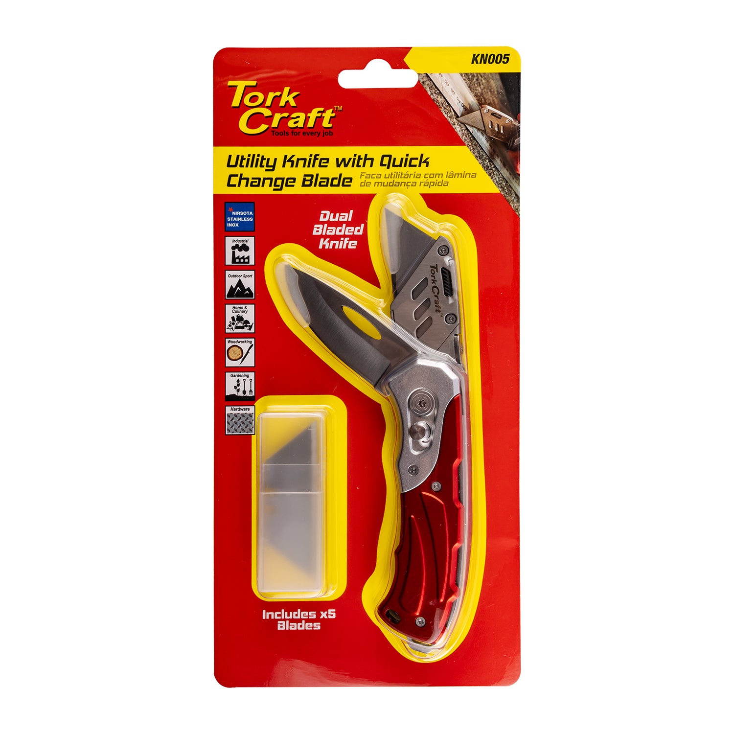 Tork Craft Knife Utility S/Steel Blades Foldable With 5 Spare Blades