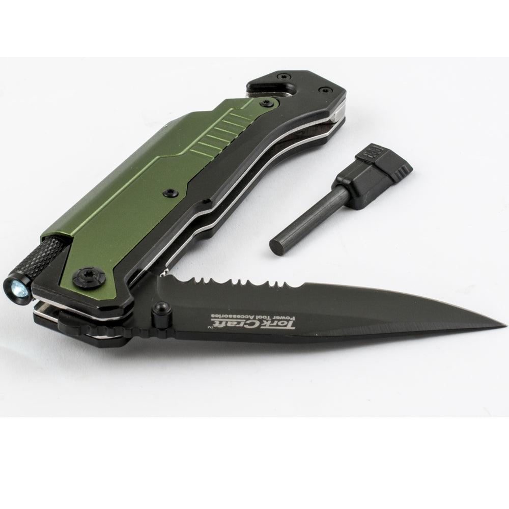 Knife Survival Green With Led Light & Fire Starter In Double Blister - Livestainable.co.za