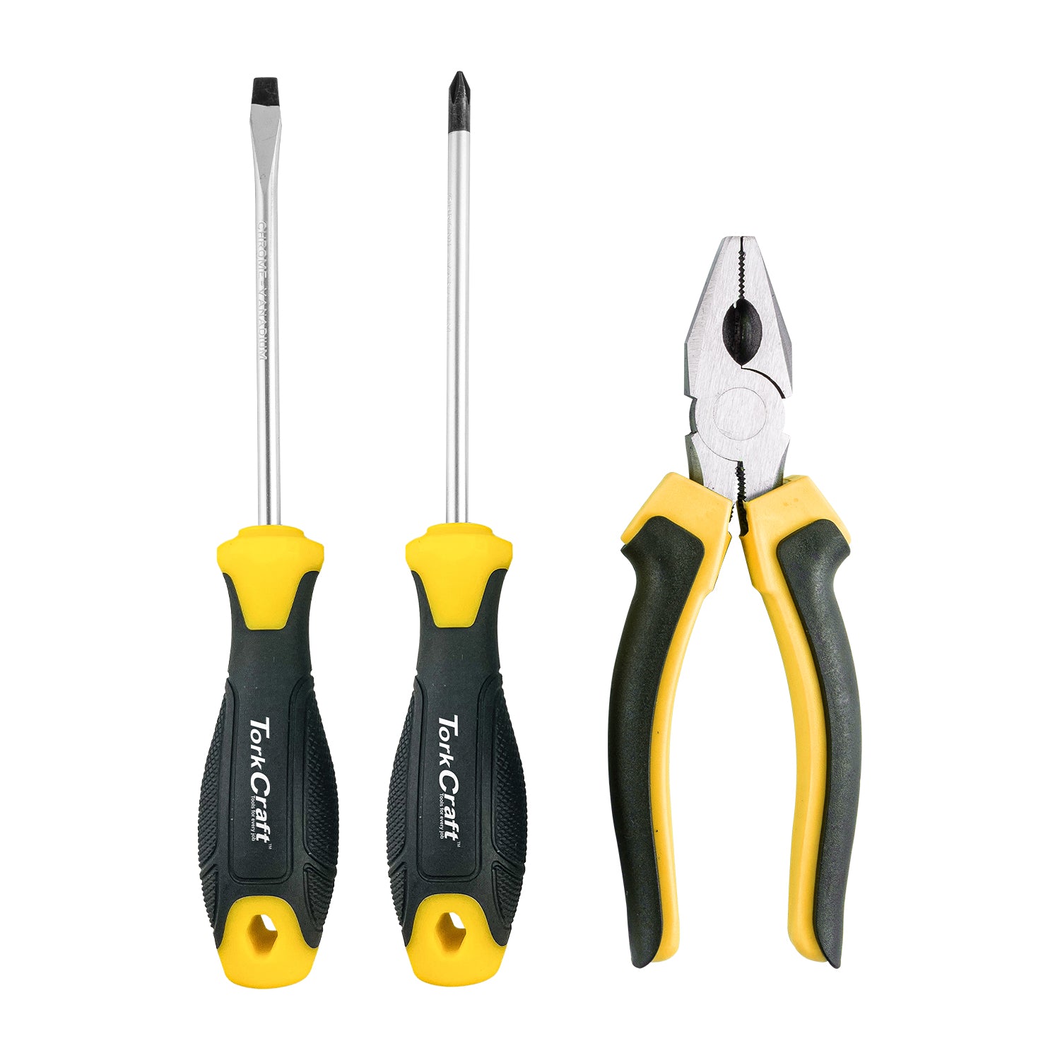Tork Craft 3 Pc Screwdriver Sl5 X100 Mm & Ph2 X100 Mm & 160 Mm Combination Plier