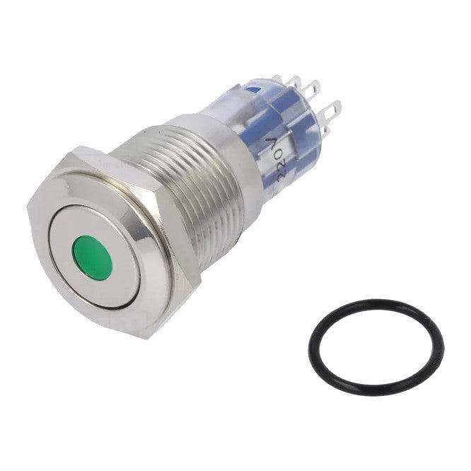 Ip65 Metal Green Illumin. 16mm Latch Push Button Dpdt 220 V Las2 16 F 22 Dl/S Green
