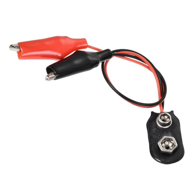 9 Volt Battery Clip To Croc Clip Cable Red & Black Lead 004