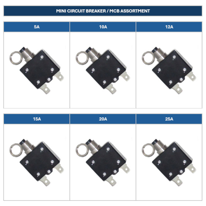 Assortment Of Six Panel Mount, Series P6708, Mini Circuit Breakers 5 A 25 A P6708 Ass 1