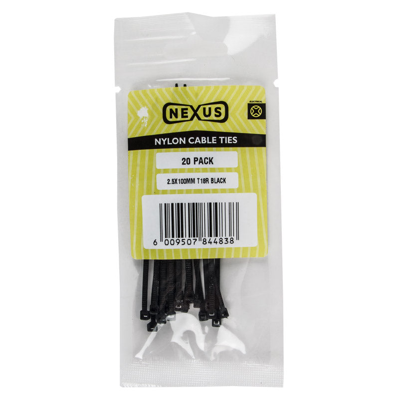 Nexus Cable Ties T18 R 2.5 Mmx100 Mm Black 20 Pack